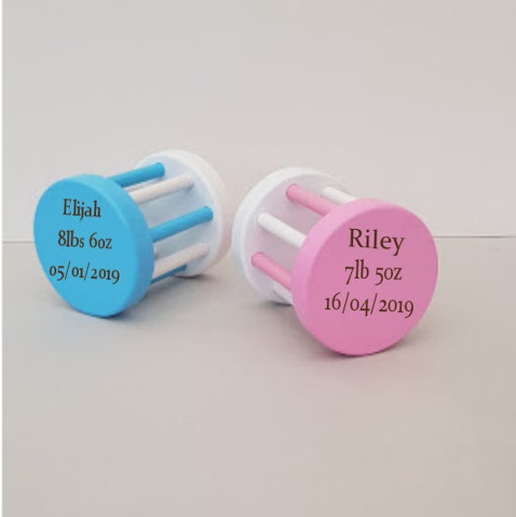 personalised wooden baby rattle