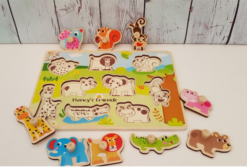 Personalised Animal Peg puzzle 1st toddler puzzle. Toddler Etsy