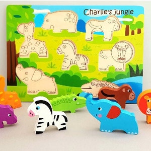 Personalised Safari puzzle, 1st toddler puzzle. Toddler toy, Wooden toy, Personalised puzzle, Zoo Animals Gift for Girls, Gift for Boys