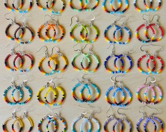 Native Style Beaded Hoop Earrings (1''_8/0 bead size)
