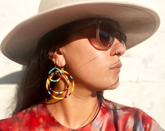 Native Beaded Hoop Earrings 8/0 bead size