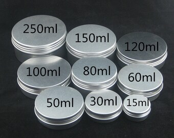 6-96pcs Empty Aluminium Balm Cosmetic Tin Pot Jar Containers Screw 3/10/15/30/60/100/150/250ml
