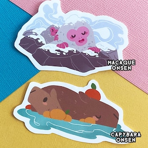 Capybara and Macaque Onsen Stickers, Hot Spring Animal Stickers