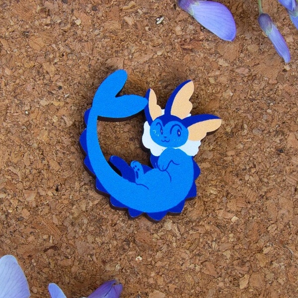 Vaporeon 40mm or 1.5 Inch Wooden Pins ,, Eeveelutions Pin Water Pokemon Pin