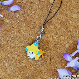 Jirachi Mini Wooden Phone Charms ,, 1 inch or 2.5 cm ,, Wood Keychain Phone Strap