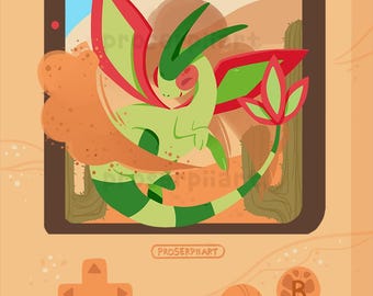 Flygon Gameboy-Style A6 Postcard and A4 Print
