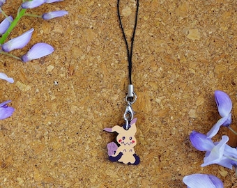 Mini llaveros de madera para teléfono Mimikyu, 2,5 cm (1 pulgada), correa de madera para teléfono