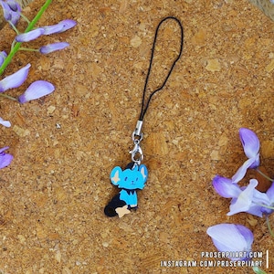 Shinx Mini Wooden Phone Charms ,, 1 inch or 2.5 cm ,, Wood Keychain Phone Strap