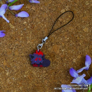 Zorua Mini Wooden Phone Charms ,, 1 inch or 2.5 cm ,, Wood Keychain Phone Strap