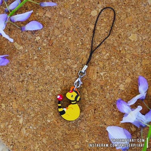 Ampharos Mini Wooden Phone Charms ,, 1 inch or 2.5 cm ,, Wood Keychain Phone Strap