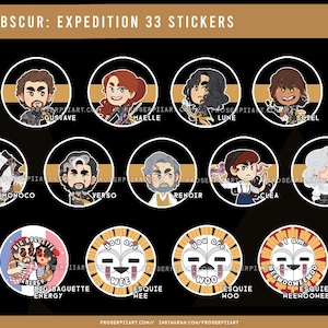 May include: A collection of round stickers featuring cartoon characters and text. The stickers are in a circular design with a gold border, set against a black background. Text includes character names and phrases like "Big Baguette Energy."
