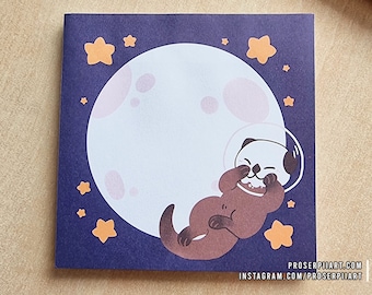 Otter Space Memo Pad 10x10cm Notepad ,, Washi Stationery Set ,, Cute Animal Stationery ,, Sea Otter ,, Ocean Life Sticky Note