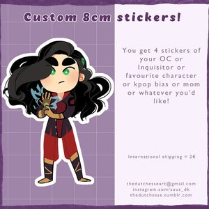 Pegatinas personalizadas de personajes, personajes originales de D&D, arte de fandom (paquete de 4)