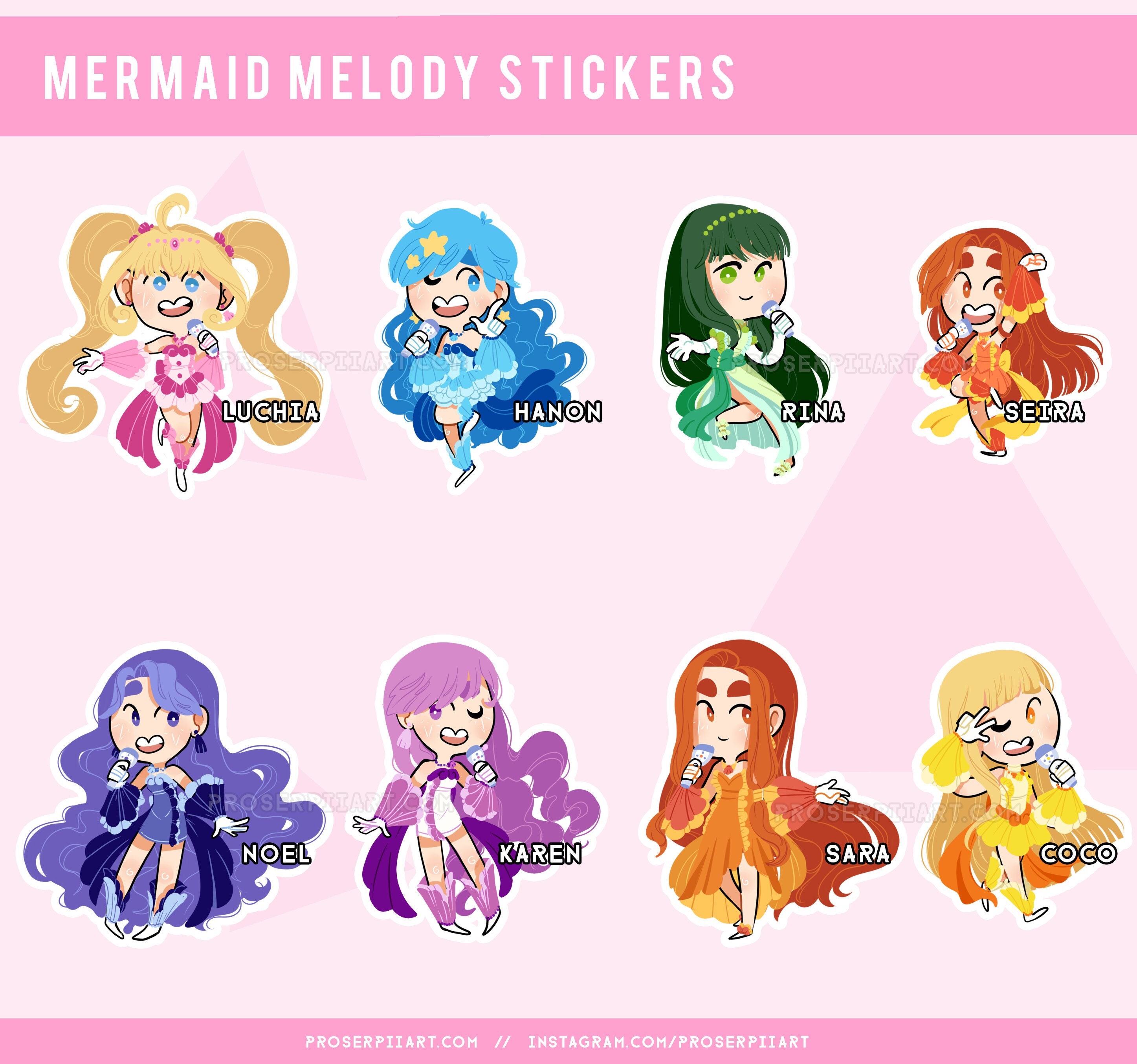 Mermaid Melody Stickers! Sticker Pack ,, MMPPP Luchia Hanon Rina Karen Noel  Seira Sara Coco