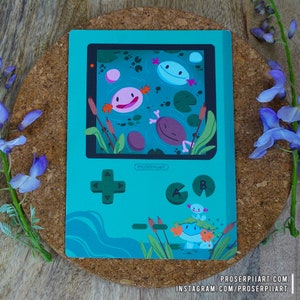 Postal A6 estilo Gameboy de Wooper y Mudkip e impresión A4