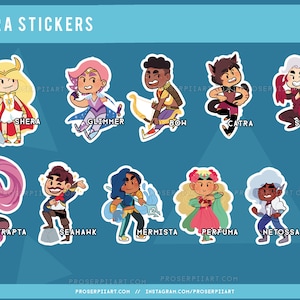 She-Ra Stickers sticker pack ,, adora  catra  glimmer  bow  perfuma  mermista  seahawk  scorpia  entrapta  spinerella  netossa