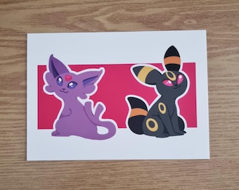 Stampa cartolina A6 di Espeon e Umbreon