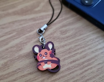 Dedenne mini houten telefoonbedels ,, 1 inch of 2,5 cm ,, houten sleutelhanger telefoonbandje