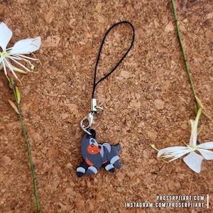 Houndour Mini Wooden Phone Charms ,, 1 inch or 2.5 cm ,, Wood Keychain Phone Strap