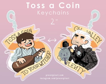 Geralt and Jaskier Double-Sided Keychains 2 Inch Acrylic Charms ,, Geraskier Toss A Coin
