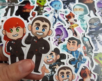 Mass Effect Stickers or Buttons ,, Garrus Tali Shepard Wrex Legion Kaidan Thane Liara Joker edi Mordin Kasumi Legion Grunt Femshep Liara