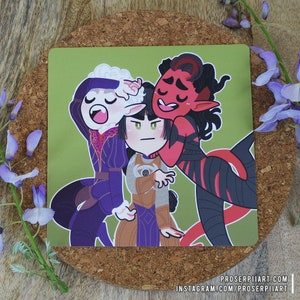 Impression de carte postale Astarion, Shadowheart et Karlach Square de Baldur's Gate