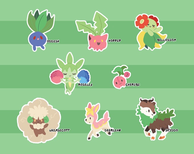Pokemon Sticker Pack Grass Sticker Sheet / Whimsicott / Bellossom