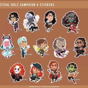 Stickers Critical Role Campaign 4 // Occtis Wicander Dé à coudre Tyrannie Vaelus Azune Bolaire Kattigan Teor Julien Thaissa