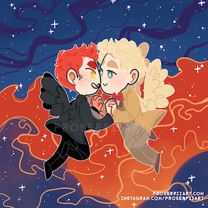 Ineffable Husbands 210x210mm print ,, Good Omens Crowley and Aziraphale print