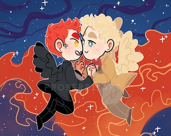 Ineffable Husbands 210x210mm print ,, Good Omens Crowley and Aziraphale print