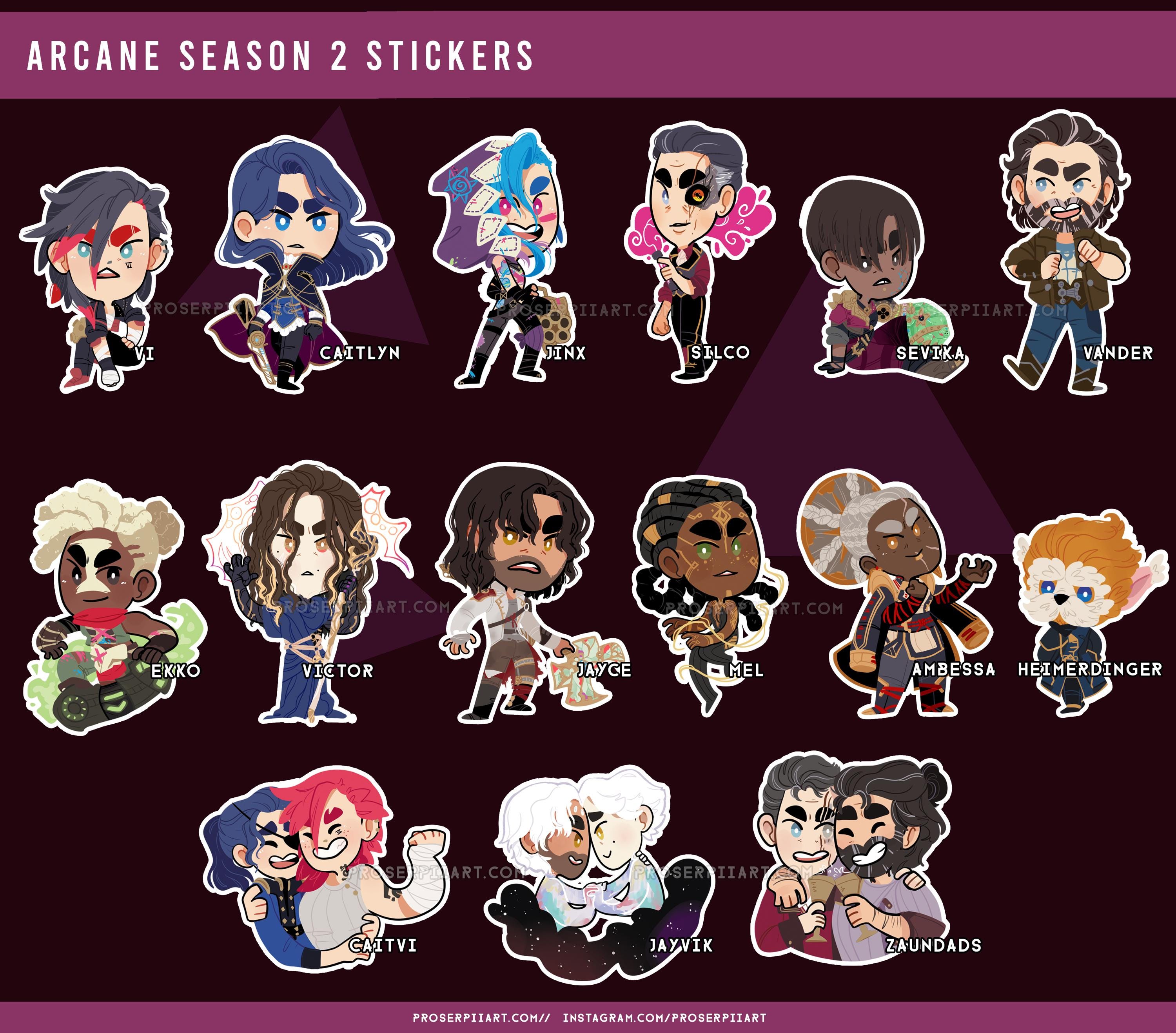 Arcane Season 2 Stickers // Jinx Vi Caitlyn Silco Ekko Jayce Victor Heimerdinger Mel Medarda Sevika Ambessa caitvi League of Legends jayvik