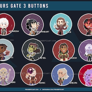 Baldur's Gate 3 Buttons ,, Astarion Shadowheart Gale Karlach Wyll Halsin Lae'zel Jaheira Minsc Alfira Withers ,, DnD Game Badges ,, BG3 Pins