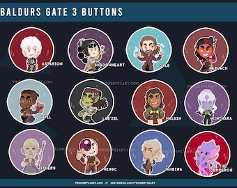 Baldur's Gate 3 Buttons ,, Astarion Shadowheart Gale Karlach Wyll Halsin Lae'zel Jaheira Minsc Alfira Withers ,, DnD Game Badges ,, BG3 Pins