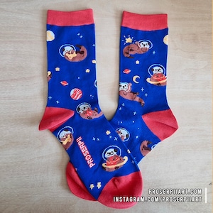 Otter Space Socks ,, unisex cotton socks ,, men&#39;s & women&#39;s socks ,, Cute colorful animal socks ,, otters in space ,, sea otters
