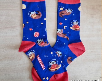 Otter Space Socks ,, unisex cotton socks ,, men&#39;s & women&#39;s socks ,, Cute colorful animal socks ,, otters in space ,, sea otters