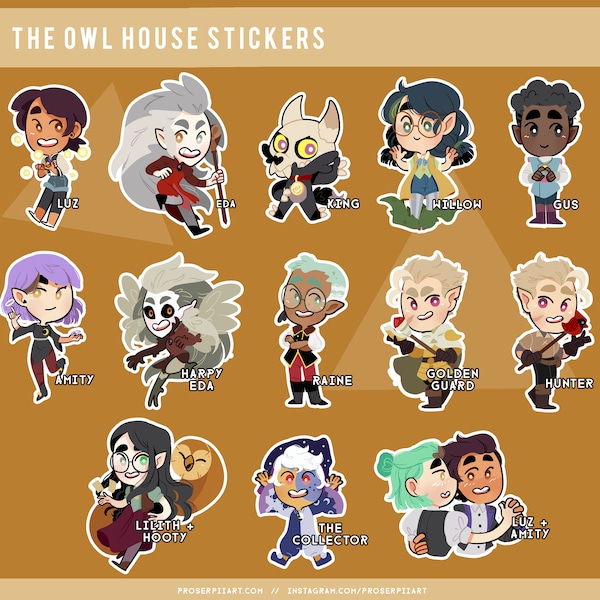 The Owl House stickers ,, luz amity eda king hunter willow gus raine lilith hooty collector toh