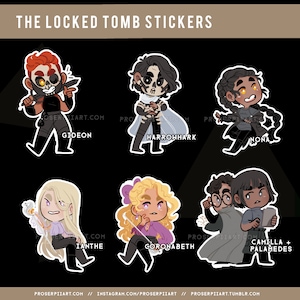 The Locked Tomb Stickers ,, Gideon the Ninth Harrow the Ninth  Harrowhark  Nona  Ianthe Tridentarius  Palamedes  Coronabeth