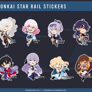 Stickers muraux Honkai Star Rail, 7 mars Seele Bronya Blade Silver Wolf Sushang Jing Yuan Yanqing
