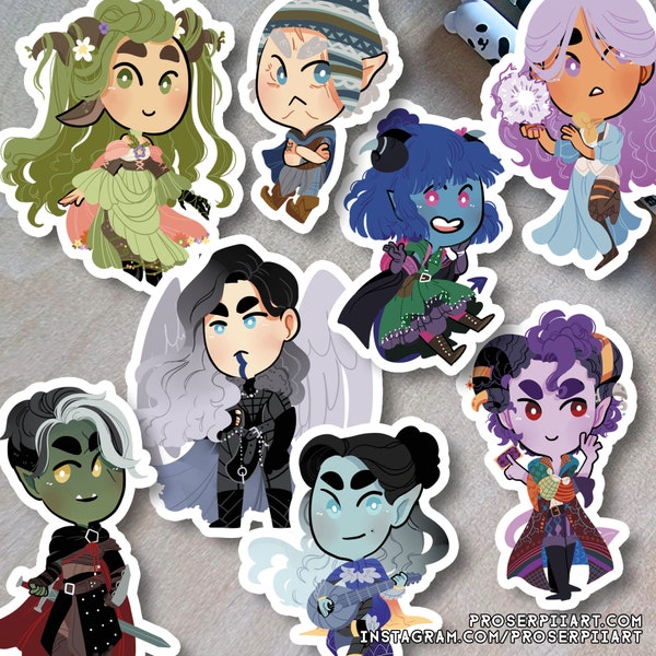 Critical Role Stickers ,, Bells Hells and Mighty Nein ,, Jester Imogen Mollymauk Caduceus Caleb Laudna Caduceus Fearne Beau Yu Dorian