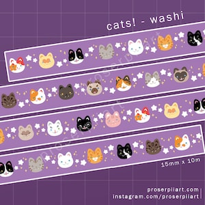 Cats! Washi Tape 15mmx1m ,, cute cat stationery kawaii kitty aesthetic ragdoll calico tabby sphinx