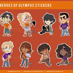 Heroes of Olympus Stickers ,, Percy Jackson Annabeth Chase Jason Piper Leo Valdez Nico di Angelo Hazel