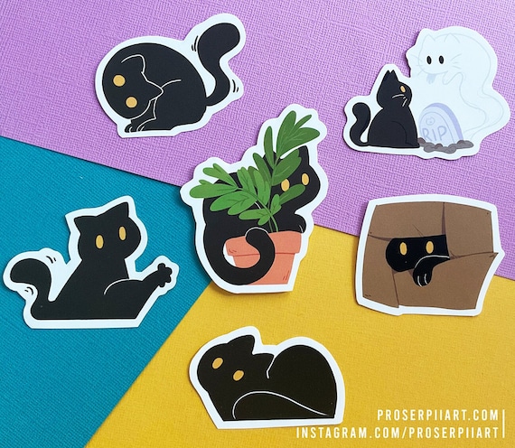 Tiamat the Black Cat Sticker Pack, Kawaii Animal Stickers