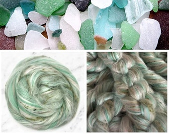 Blended Combed Top: Sea Glass - 50 Merino 25 Tussah Silk 25 Wool & Viscose Nepps 100g