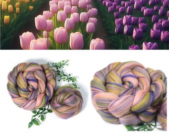 Blended Combed Top: Tulips Are Better Than One - Merino Wool 100g