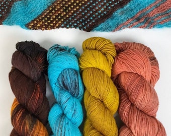 SOUTHWESTERN SHAWL KIT - 4-colour dyed-to-order Yarn Bundle in fingering/sock or dk weight