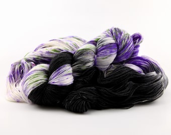 CROCUS purple green and black speckled hand dyed yarn - choose your base (sock, mohair, dk)