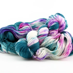 MERMAIDS hand dyed yarn- choose your base (sock bulky DK or mohair) teal pink purple hand dyed speckled wool hand yarn / 115g/4oz