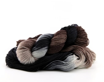 CANADA GOOSE black brown and white hand dyed yarn - your choice of sock DK bulky or mohair
