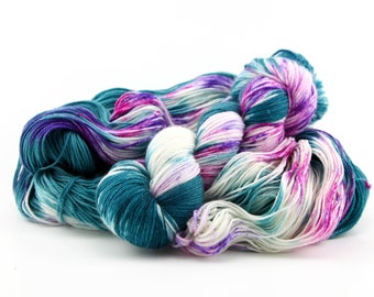 MERMAIDS hand dyed yarn- choose your base (sock bulky DK or mohair) teal pink purple hand dyed speckled wool hand yarn / 115g/4oz