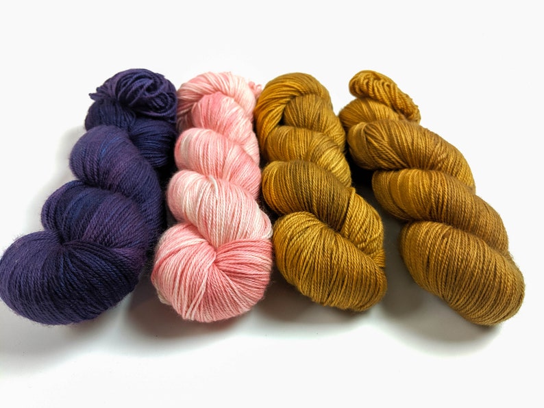 gold mustard pink purple hand dyed fingeringsock yarn NAVELLI Tee Sweater Kit